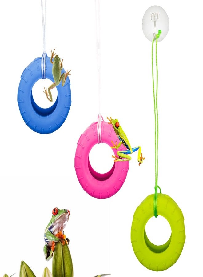 MAGNEECH 3 Pack Colours Tree Frog Tire Swing,Suction Cup Hook Climbing Toy,Tree Frog Terrarium Accessories - A Must-Have for Any Reptile Amphibian Small Aquatic Animals Lover! - Image 1